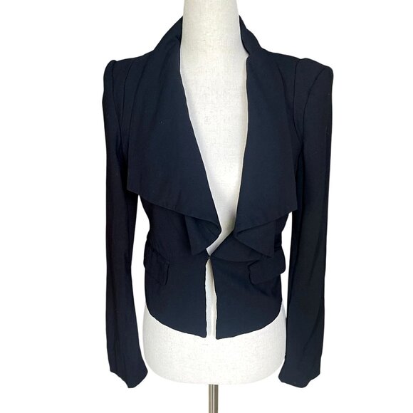 BCBG Max Azria Blazer Black Draped Collar Slit Pockets Hook Eye Closure Size XS - Picture 4 of 7